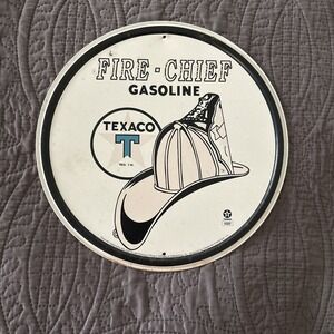 Texaco Fire Chief Gasoline 12" Round Metal Sign Oil Gas Pump Plate
